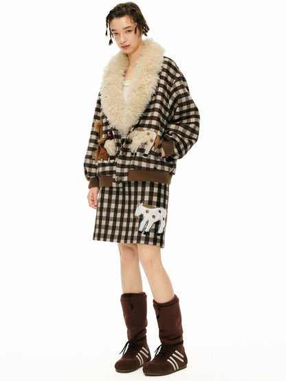 OuttheBlue Warm Wool Blend Plaid Loose Fit Single Breasted Commuter Women Jacket