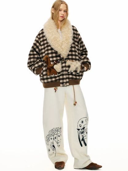 OuttheBlue Warm Wool Blend Plaid Loose Fit Single Breasted Commuter Women Jacket