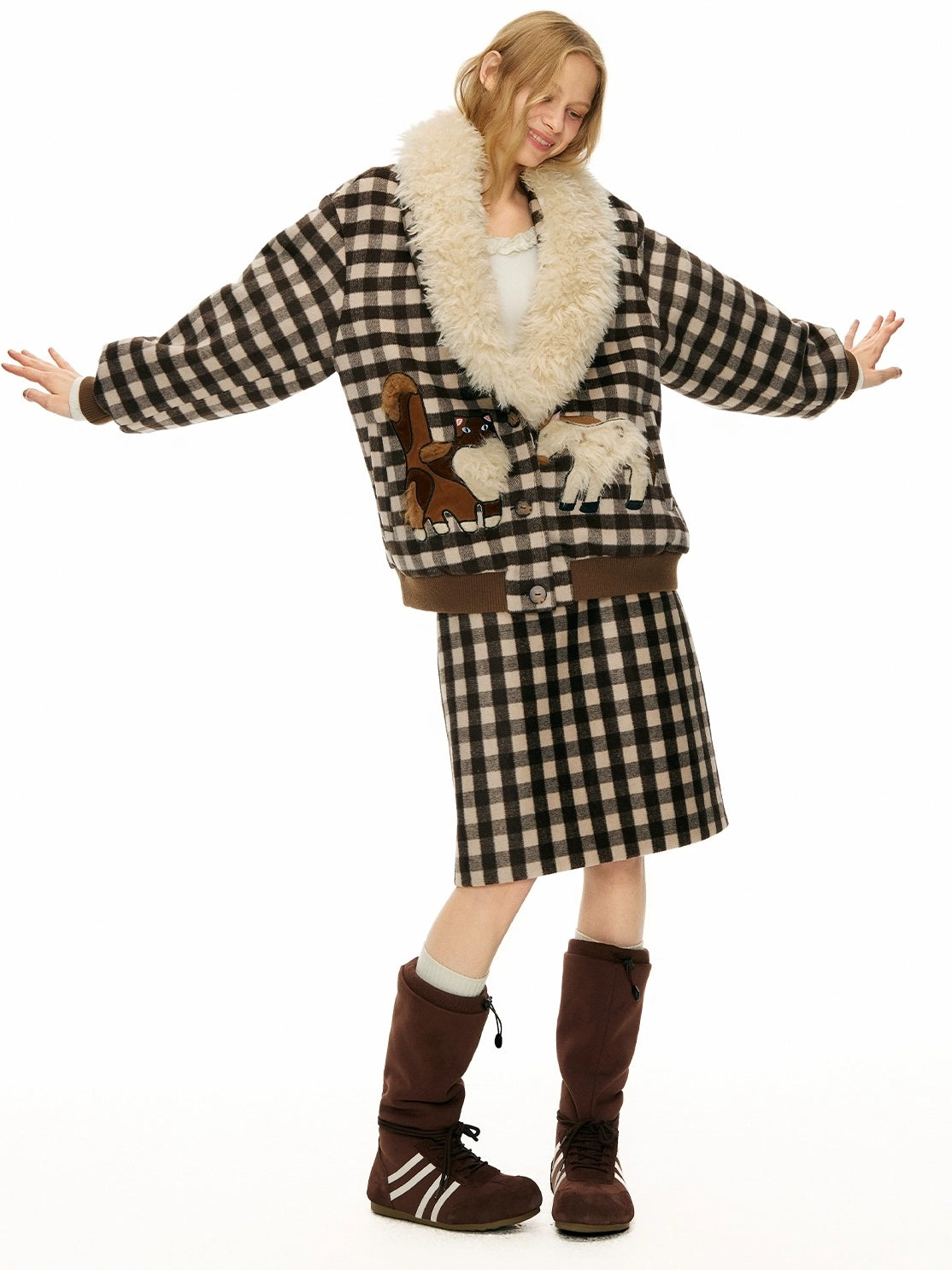 OuttheBlue Warm Wool Blend Plaid Loose Fit Single Breasted Commuter Women Jacket