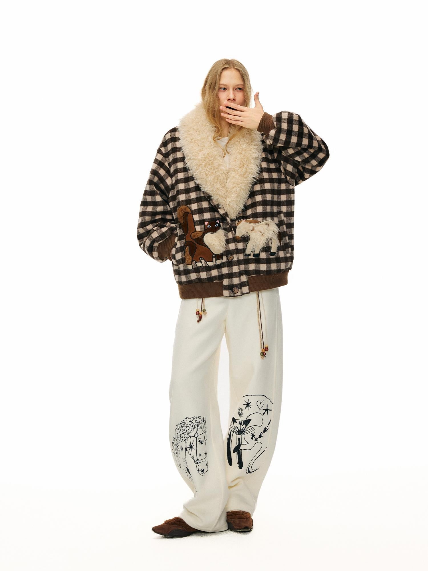 OuttheBlue Warm Wool Blend Plaid Loose Fit Single Breasted Commuter Women Jacket