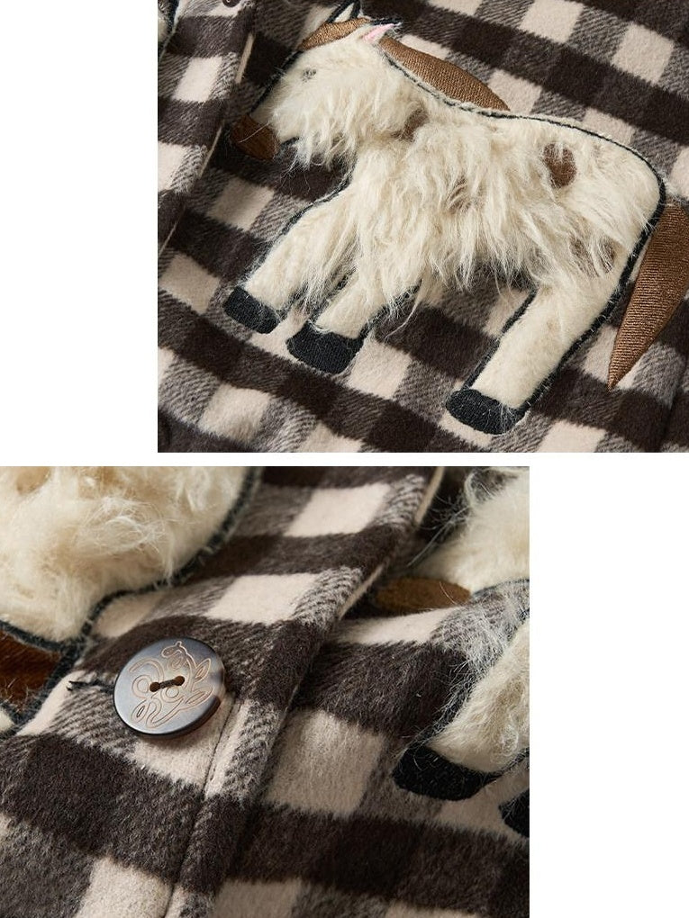 OuttheBlue Warm Wool Blend Single Breasted Loose Fit Commuter Brown Beige Plaid Jackets