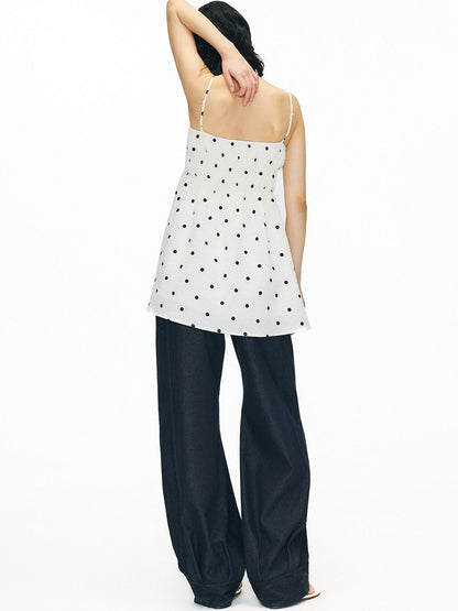 OuttheBlue Washed Cotton Relaxed Natural Waist Pocket Button Fly Women Navy Wide-Leg Jeans