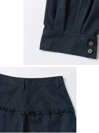 OuttheBlue Washed Cotton Relaxed Natural Waist Pocket Button Fly Women Navy Wide-Leg Jeans