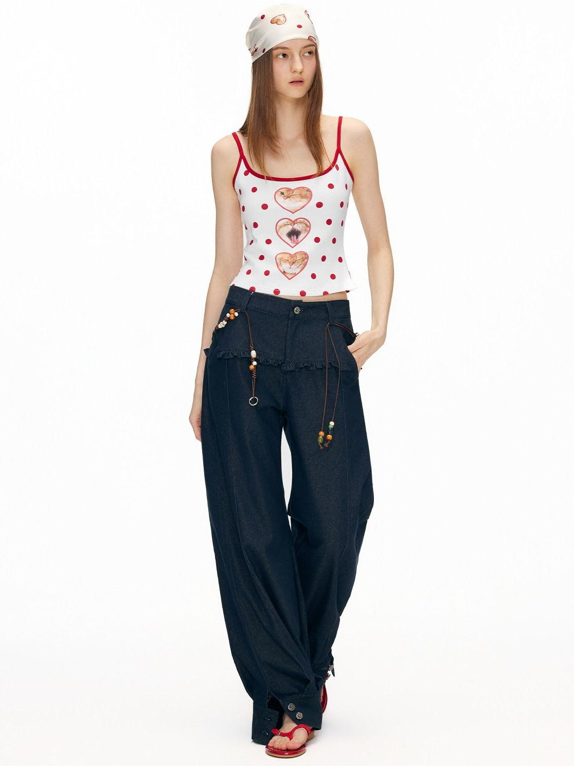 OuttheBlue Washed Cotton Relaxed Natural Waist Pocket Button Fly Women Navy Wide-Leg Jeans
