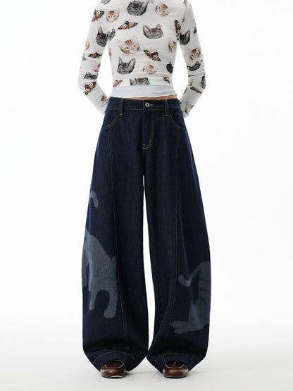 OuttheBlue Washed High Waist Wide Leg Casual Cotton Denim Blue Non Stretch Jeans
