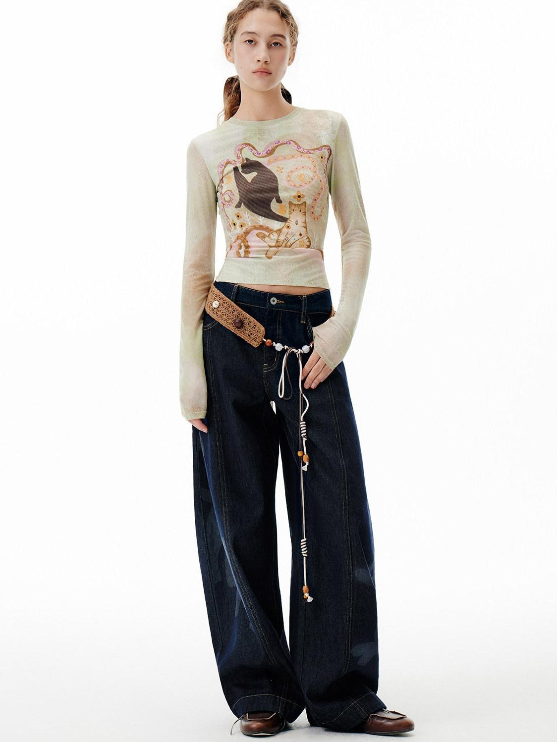 OuttheBlue Washed High Waist Wide Leg Casual Cotton Denim Blue Non Stretch Jeans
