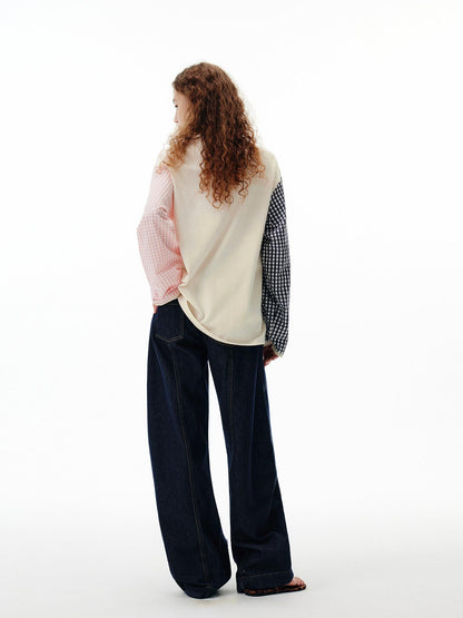 OuttheBlue Washed High Waist Wide Leg Casual Cotton Denim Blue Non Stretch Jeans