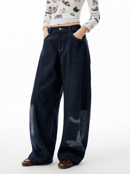 OuttheBlue Washed High Waist Wide Leg Casual Cotton Denim Blue Non Stretch Jeans