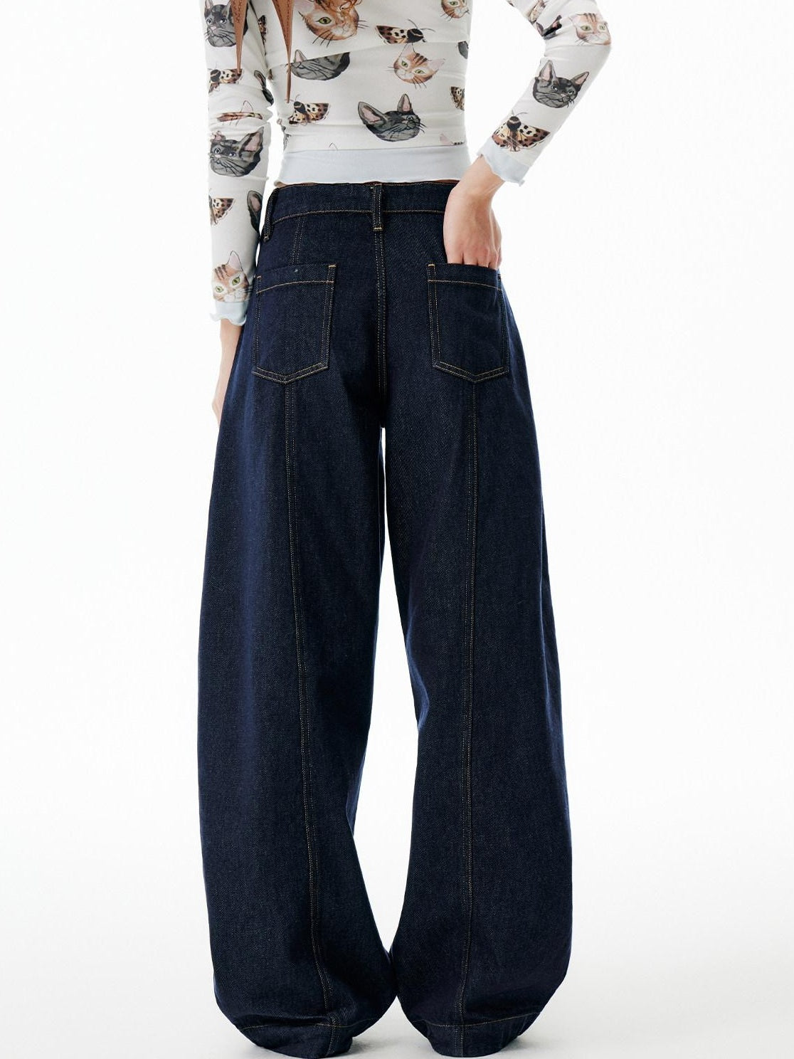 OuttheBlue Washed High Waist Wide Leg Casual Cotton Denim Blue Non Stretch Jeans