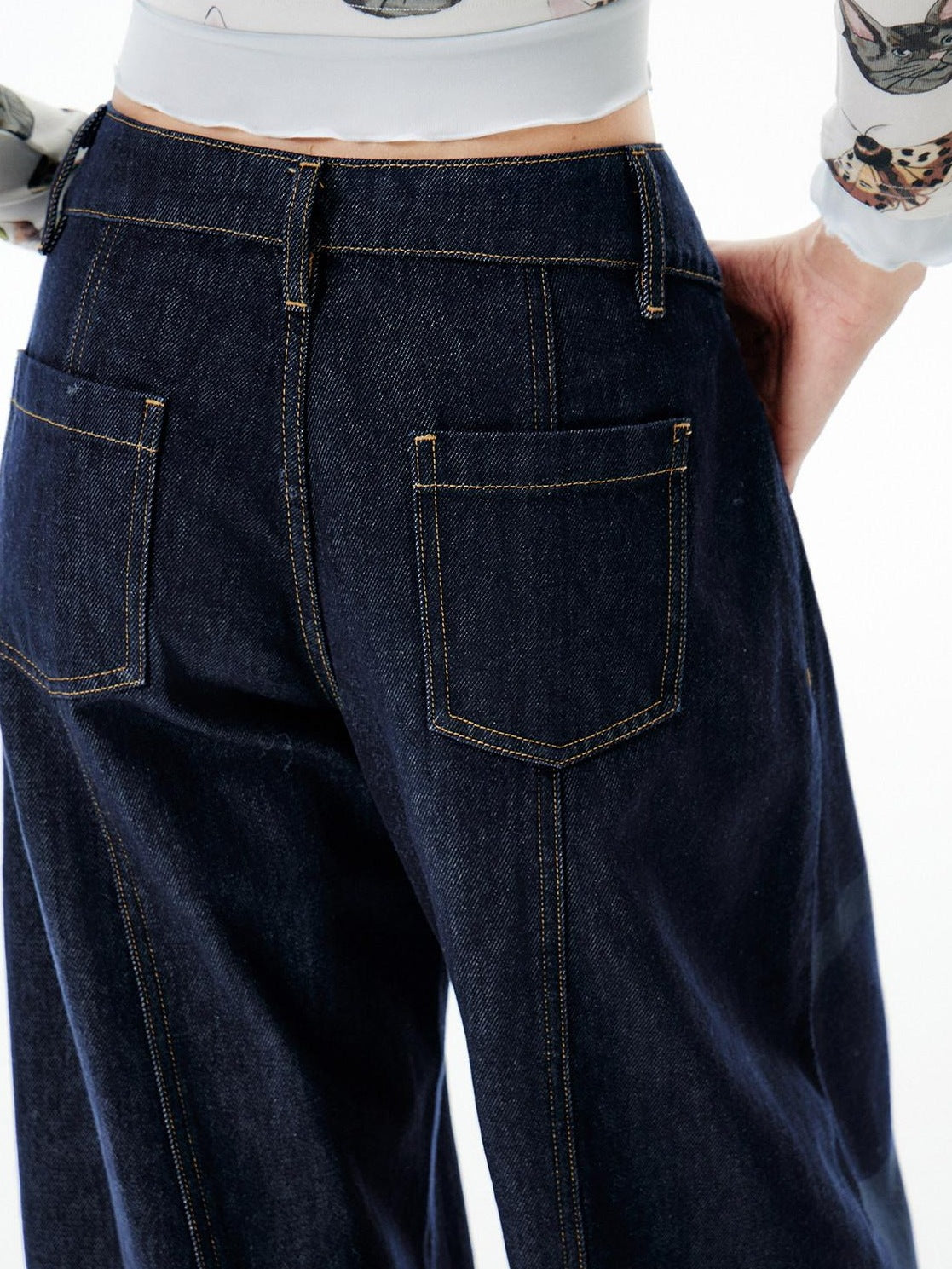 OuttheBlue Washed High Waist Wide Leg Casual Cotton Denim Blue Non Stretch Jeans