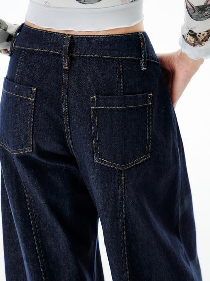 OuttheBlue Washed High Waist Wide Leg Casual Cotton Denim Blue Non Stretch Jeans