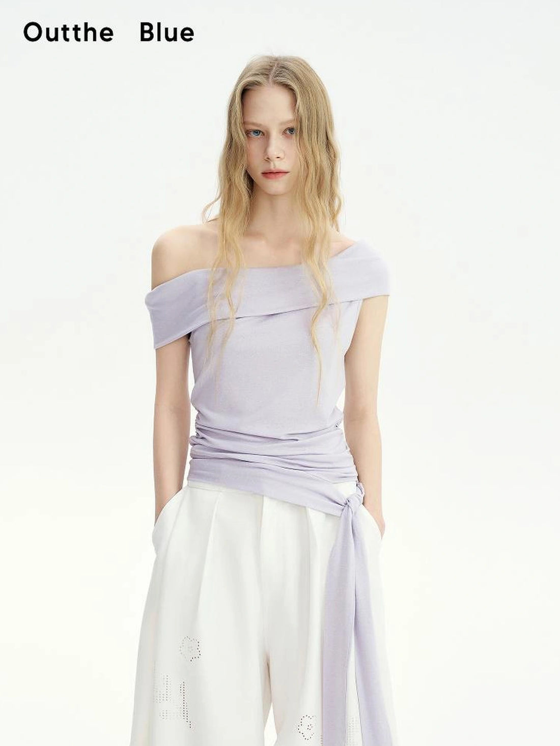 OuttheBlue Weightless Wrinkles Misty Lavender Tee V-neck T-shirt Long Sleeve