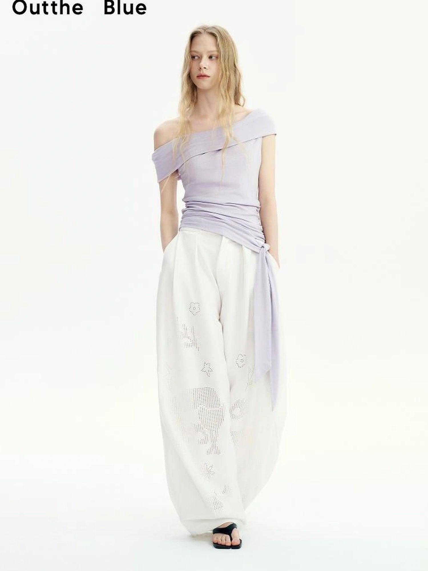 OuttheBlue Weightless Wrinkles Misty Lavender Tee V-neck T-shirt Long Sleeve