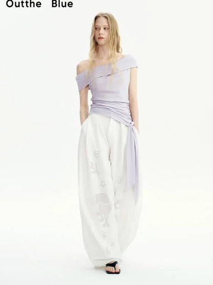 OuttheBlue Weightless Wrinkles Misty Lavender Tee V-neck T-shirt Long Sleeve