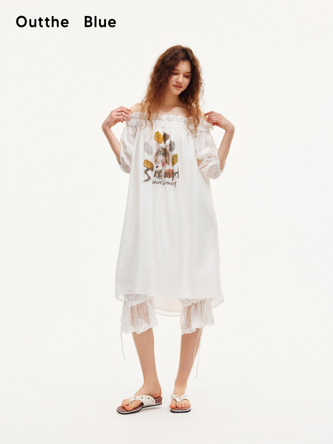 OuttheBlue White Puff Sleeve A Line Women&