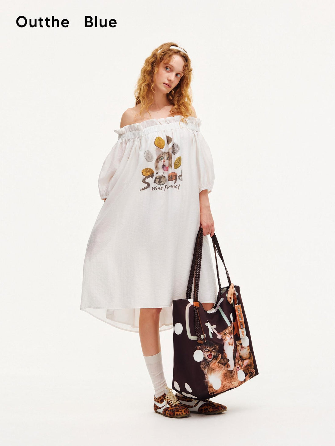 OuttheBlue White Puff Sleeve A Line Women&