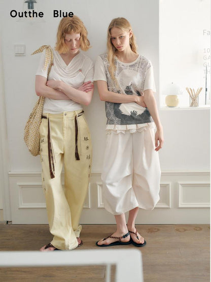 OuttheBlue Window Girl And Cat Printed Loose Women&