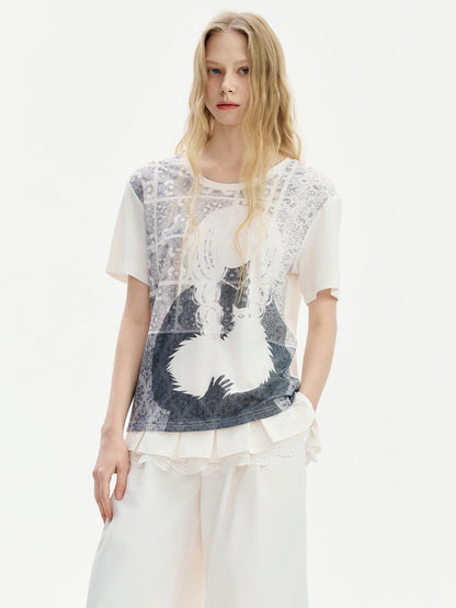 OuttheBlue Window Girl And Cat Printed Loose Women&