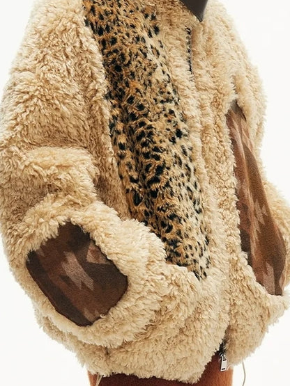 OuttheBlue Winter Fair Isle Patchwork Wool Blend Fur Trim Coat