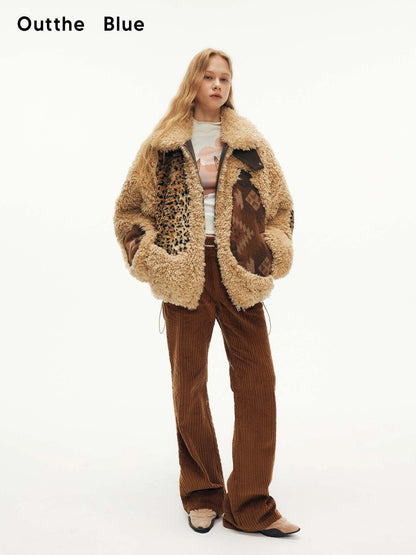 OuttheBlue Winter Fair Isle Patchwork Wool Blend Fur Trim Coat