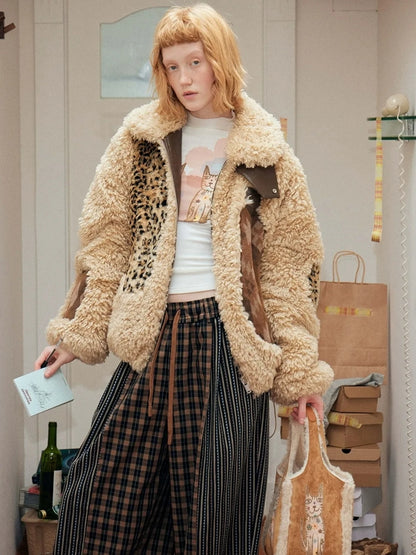 OuttheBlue Winter Fair Isle Patchwork Wool Blend Fur Trim Coat