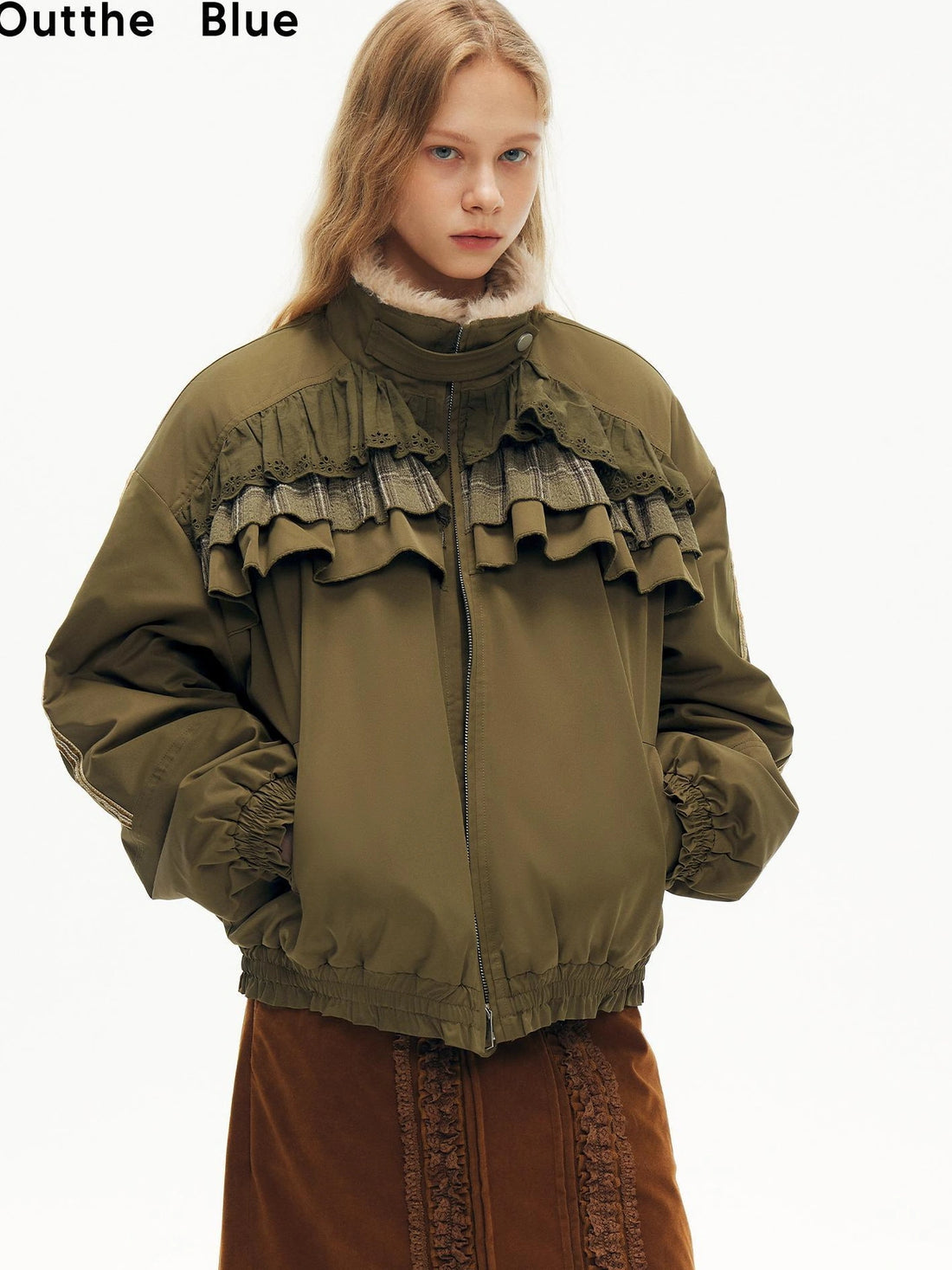 OuttheBlue Winter Fleece Stand Collar Cropped Jacket