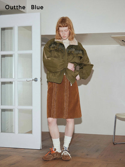 OuttheBlue Winter Fleece Stand Collar Cropped Jacket