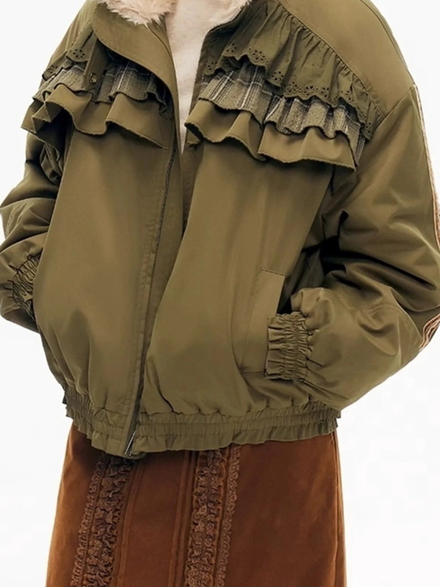 OuttheBlue Winter Fleece Stand Collar Cropped Jacket