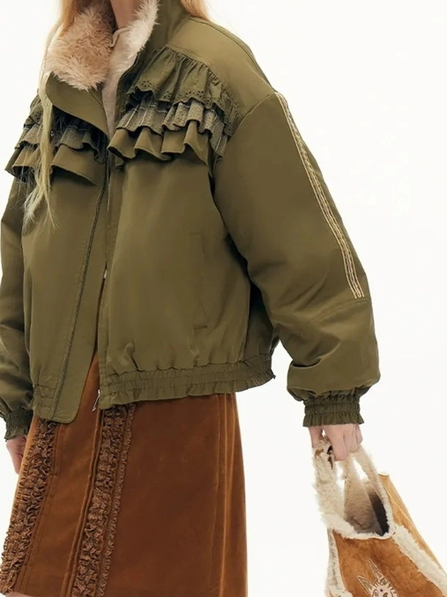 OuttheBlue Winter Fleece Stand Collar Cropped Jacket