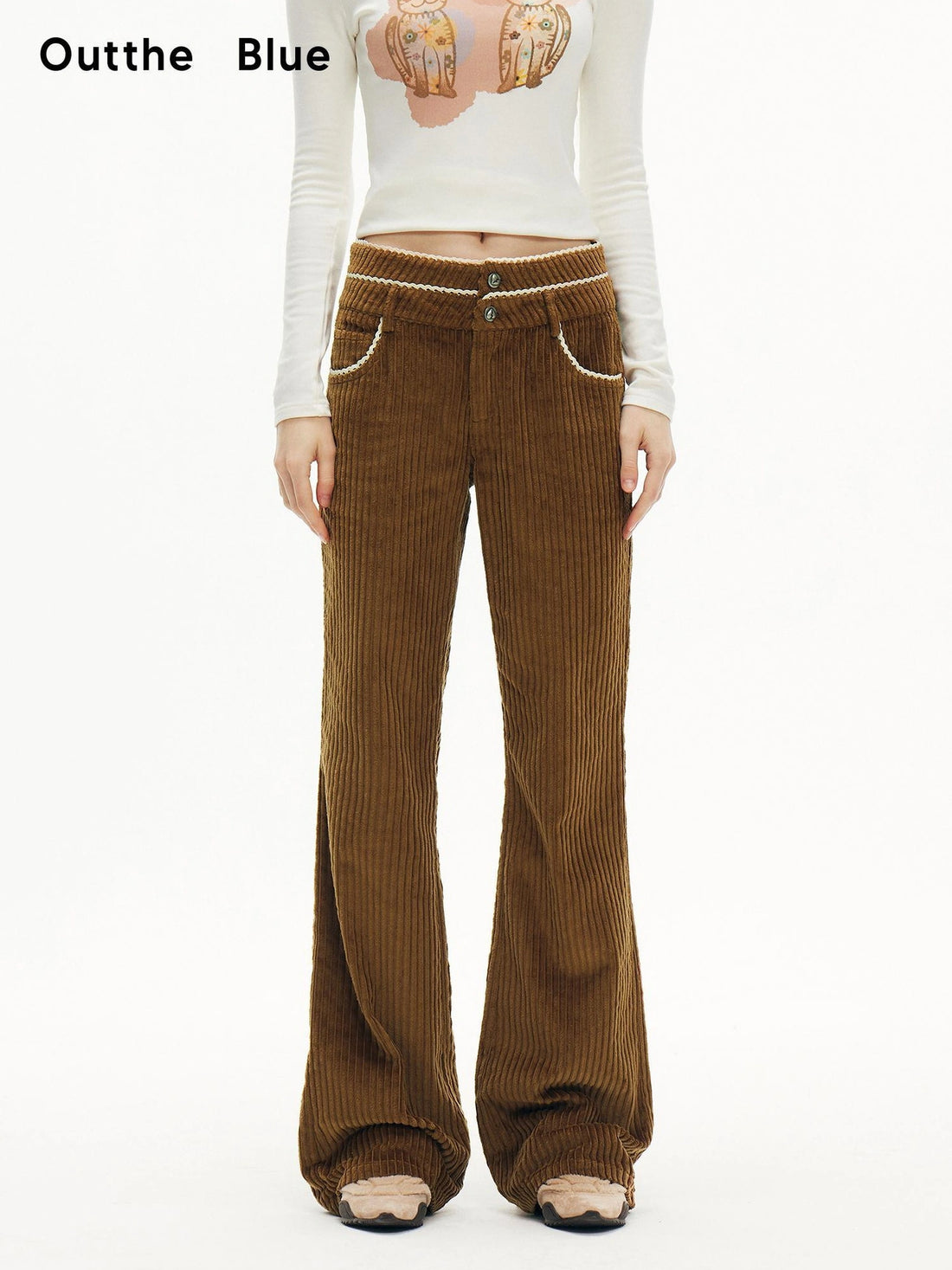 Winter Lace Waist Corduroy Flare Pants