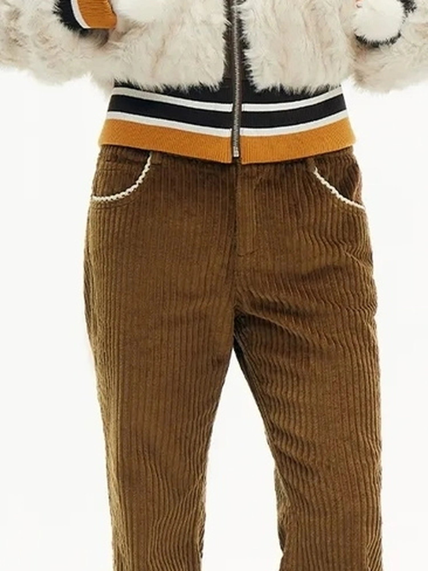 Winter Lace Waist Corduroy Flare Pants