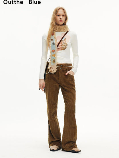 Winter Lace Waist Corduroy Flare Pants