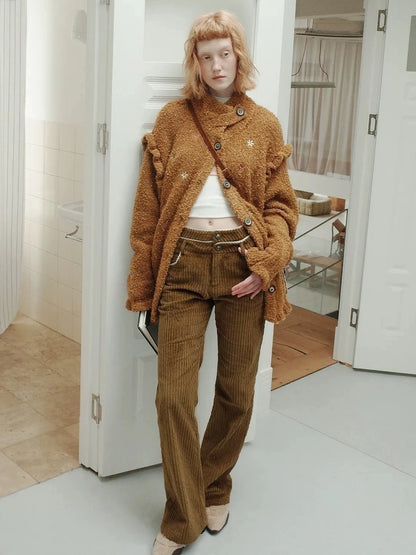 Winter Lace Waist Corduroy Flare Pants