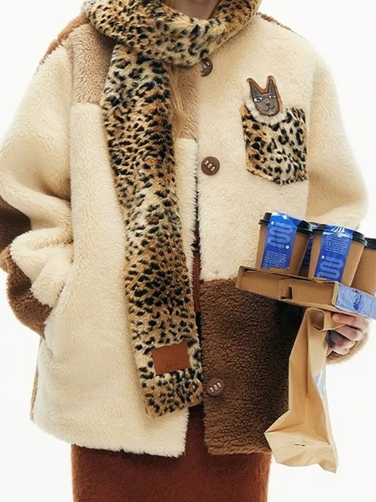 OuttheBlue Winter Leopard Print Scarf Hat With Faux Fur