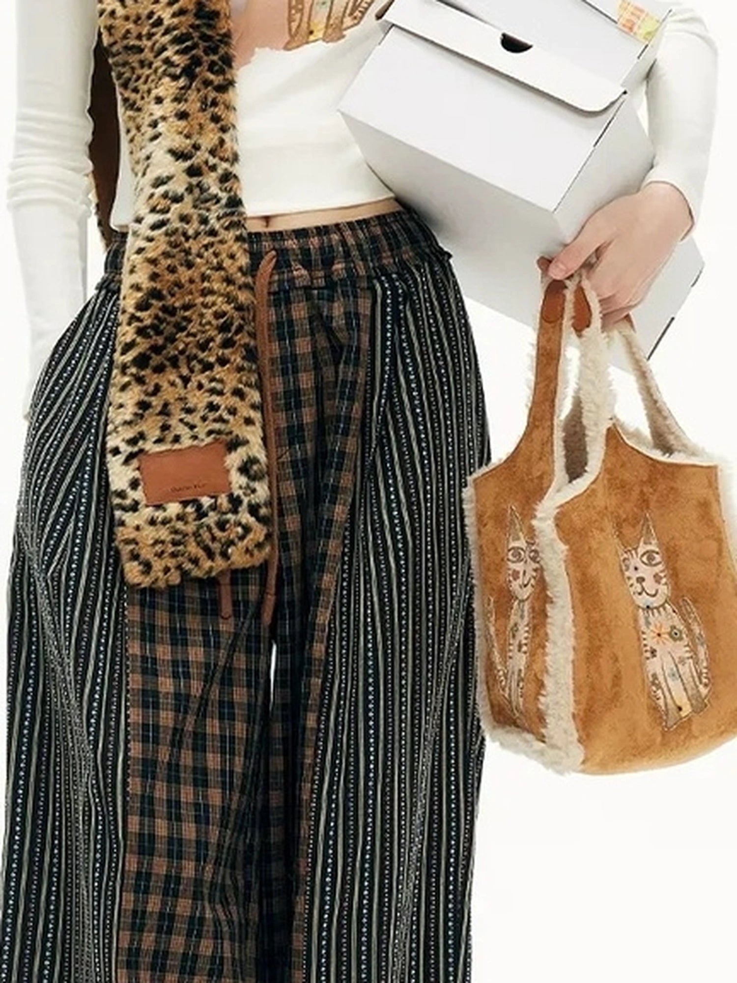 OuttheBlue Winter Leopard Print Scarf Hat With Faux Fur