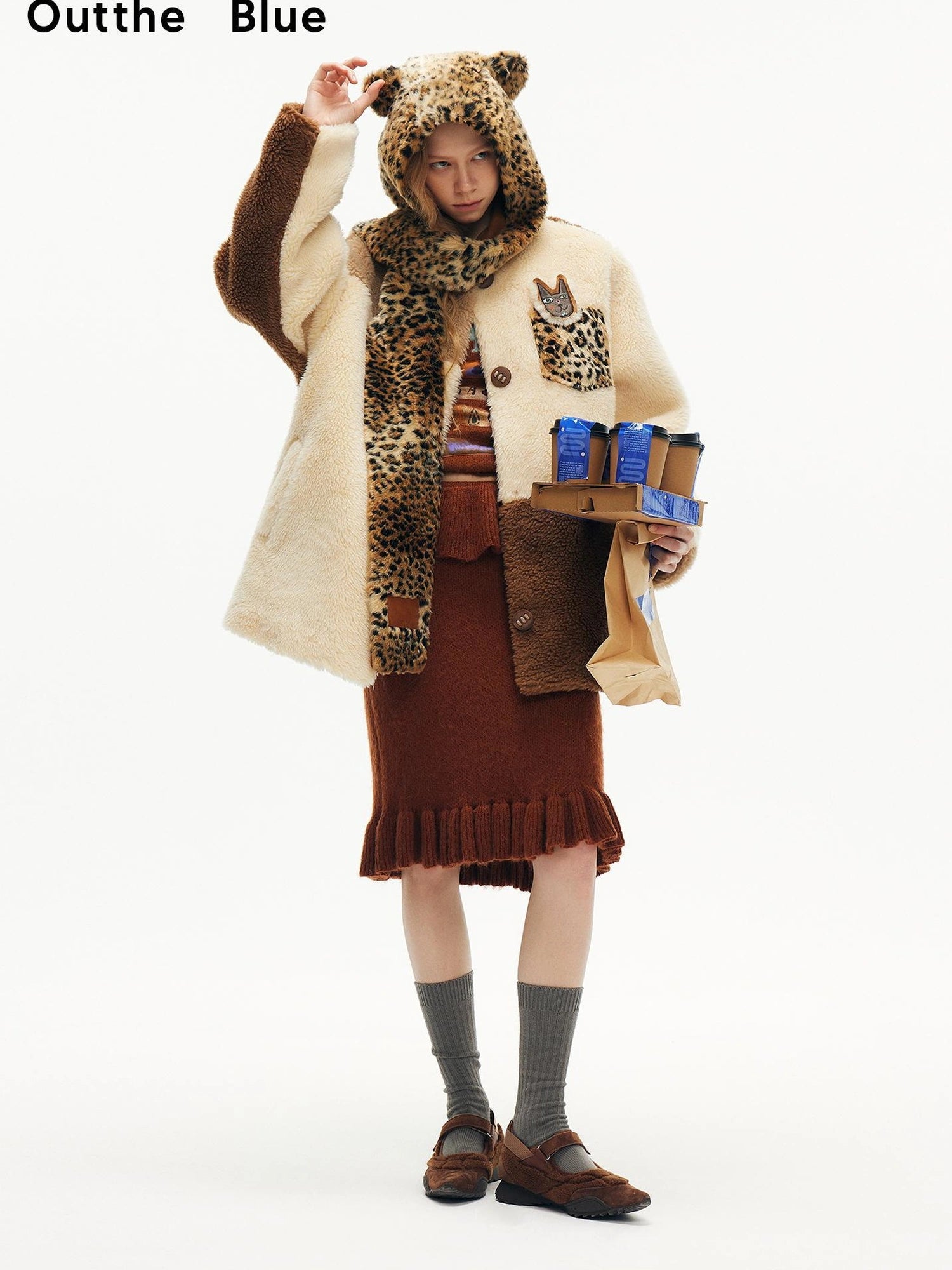 OuttheBlue Winter Leopard Print Scarf Hat With Faux Fur