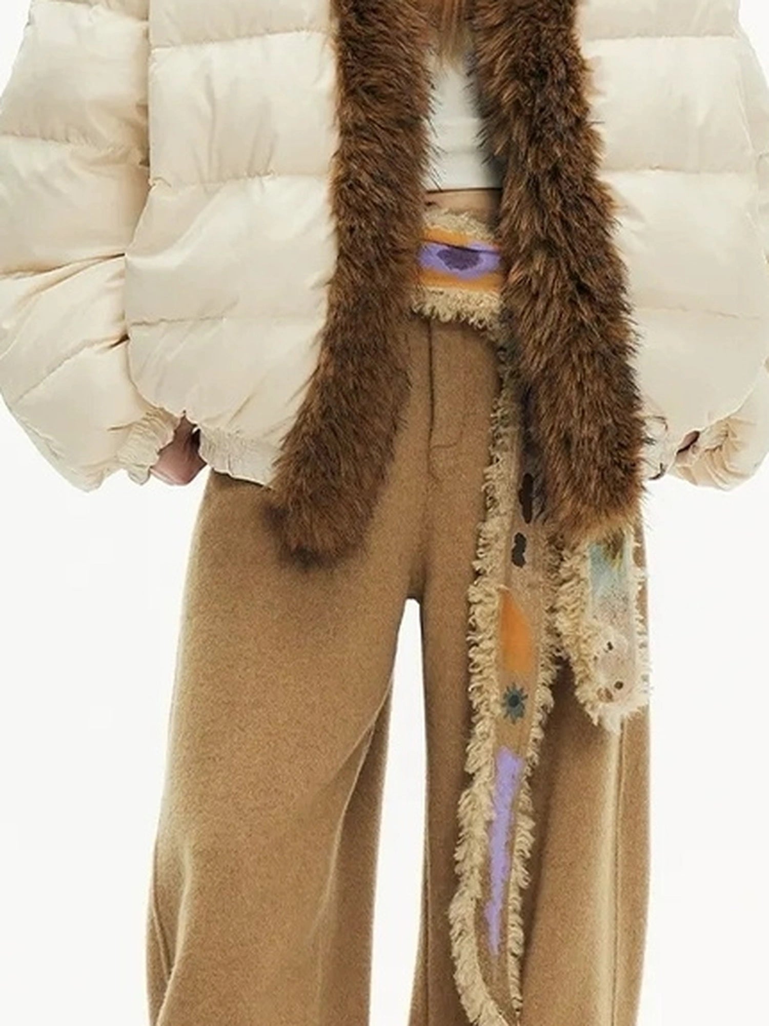 OuttheBlue Winter Lucky Cat Print Puffer Jacket With Faux Fur Hood