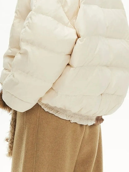 OuttheBlue Winter Lucky Cat Print Puffer Jacket With Faux Fur Hood