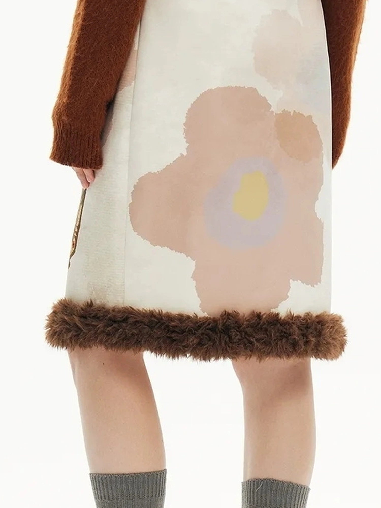 OuttheBlue Winter Plush Cat Print Drawstring Skirt