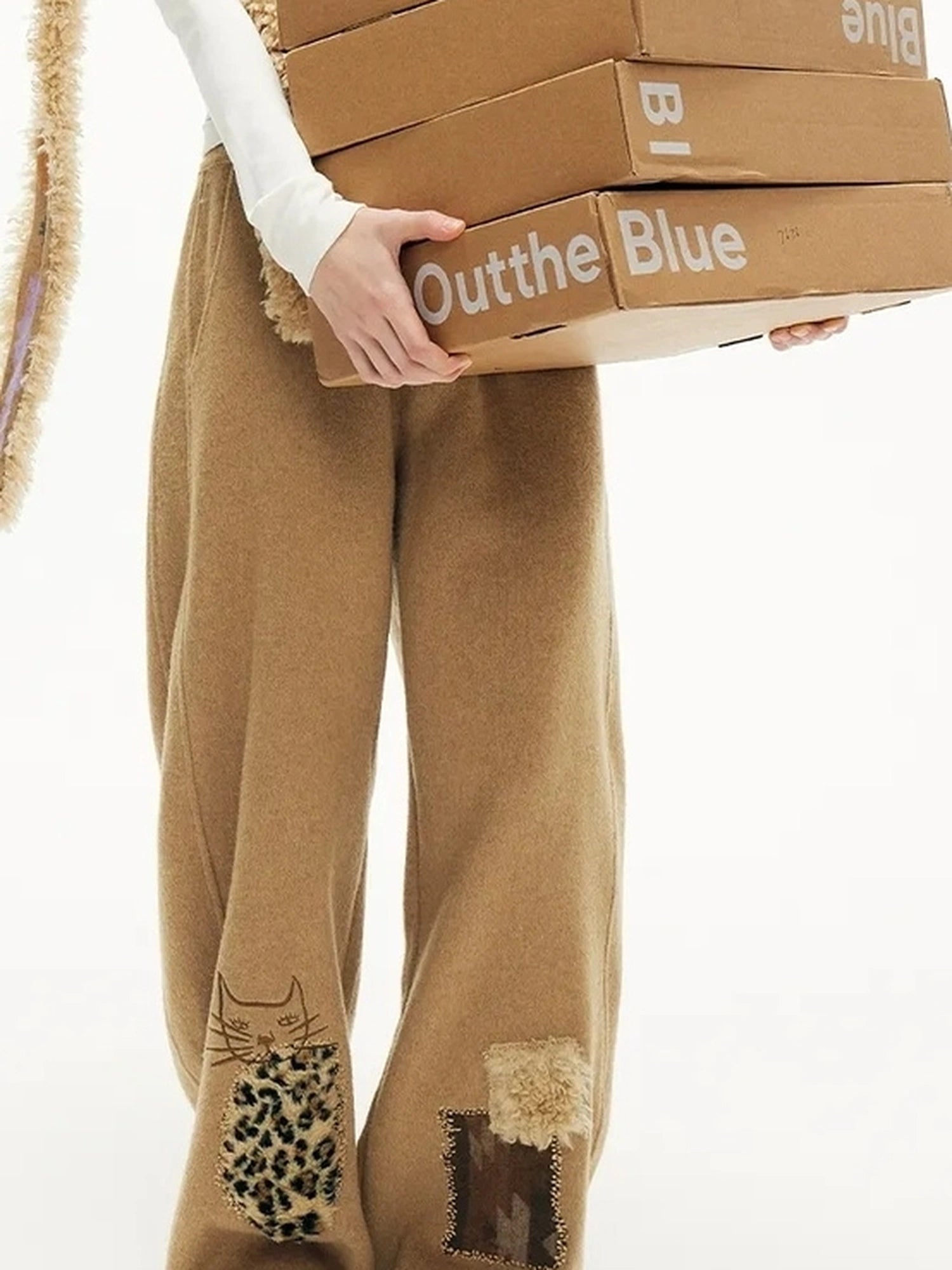 OuttheBlue Winter Tencel Wool Embroidered Cat Head Trousers
