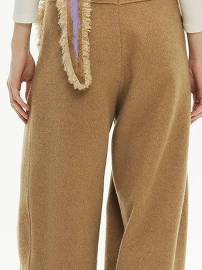 OuttheBlue Winter Tencel Wool Embroidered Cat Head Trousers