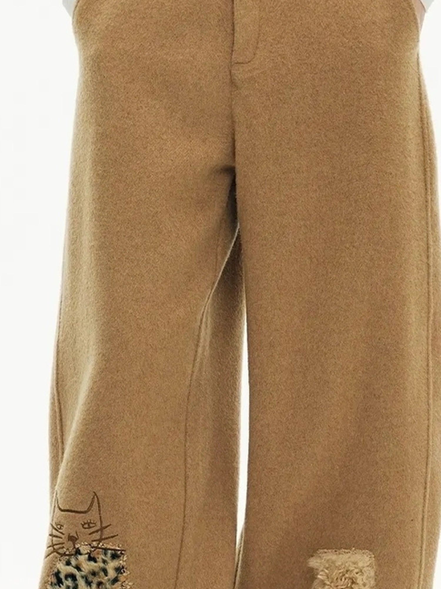 OuttheBlue Winter Tencel Wool Embroidered Cat Head Trousers