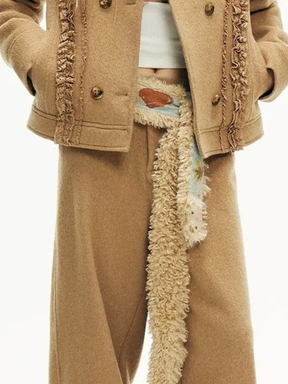 OuttheBlue Winter Tencel Wool Embroidered Cat Head Trousers