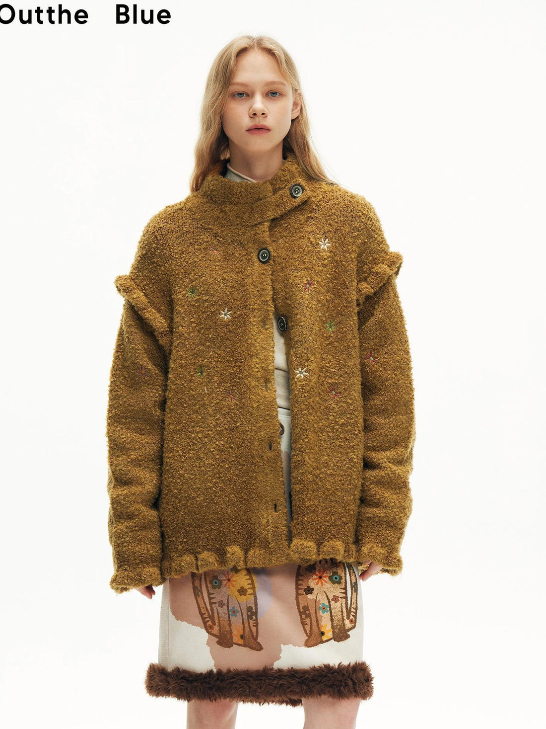 OuttheBlue Winter Wool Blend Embroidered Cardigan