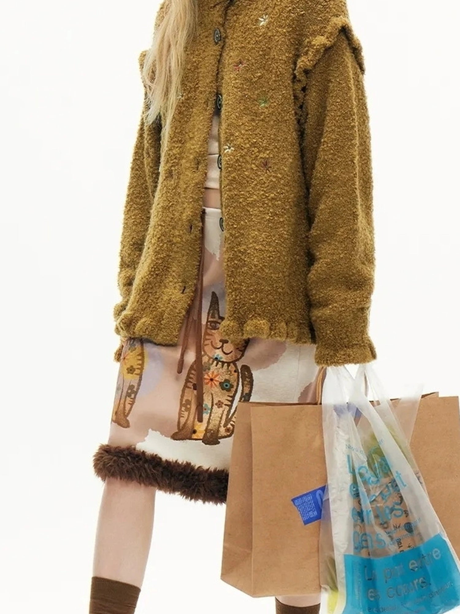 OuttheBlue Winter Wool Blend Embroidered Cardigan