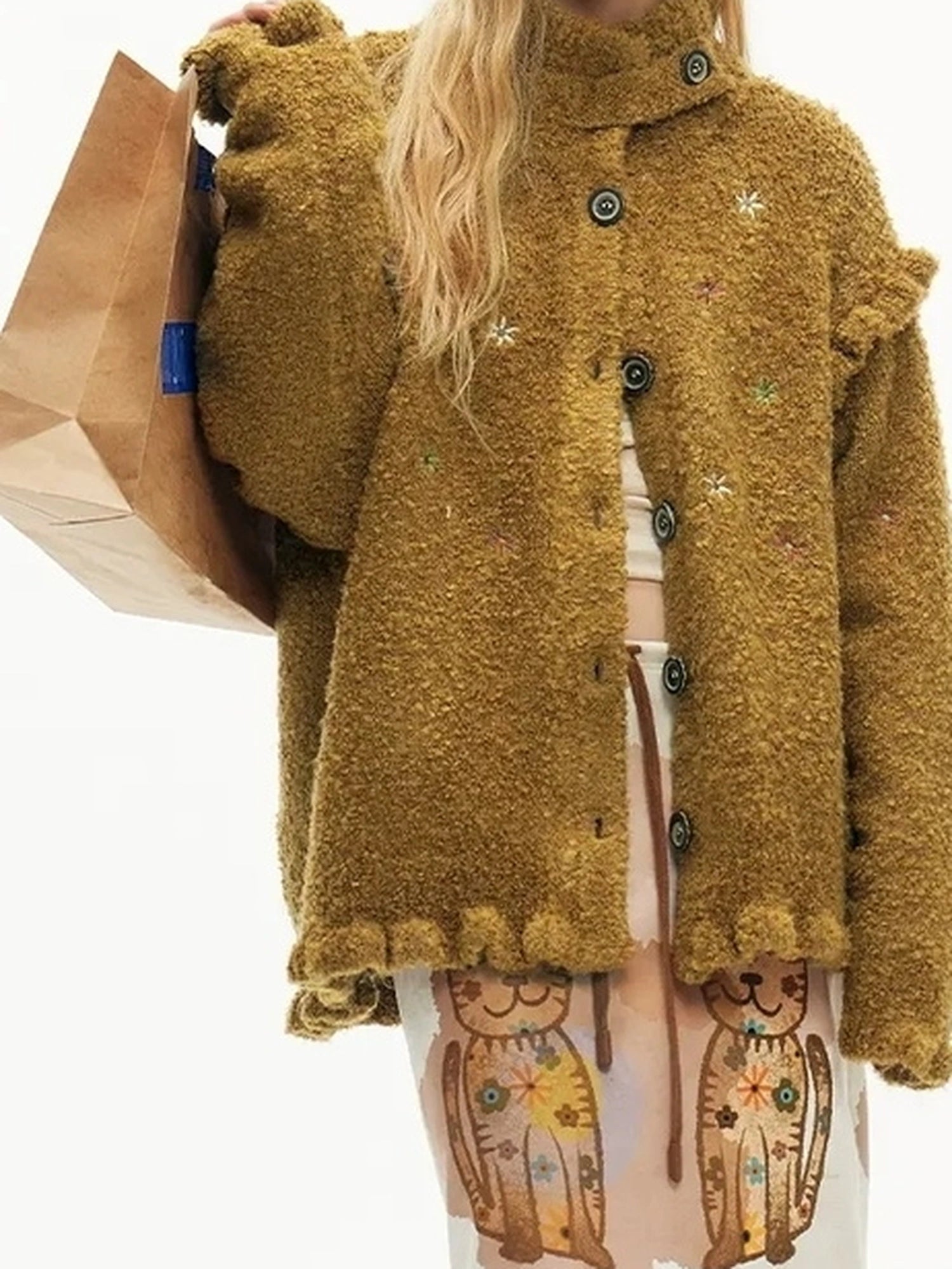 OuttheBlue Winter Wool Blend Embroidered Cardigan