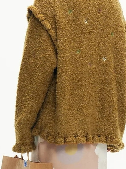 OuttheBlue Winter Wool Blend Embroidered Cardigan