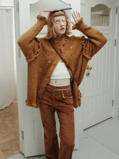 OuttheBlue Winter Wool Blend Embroidered Cardigan