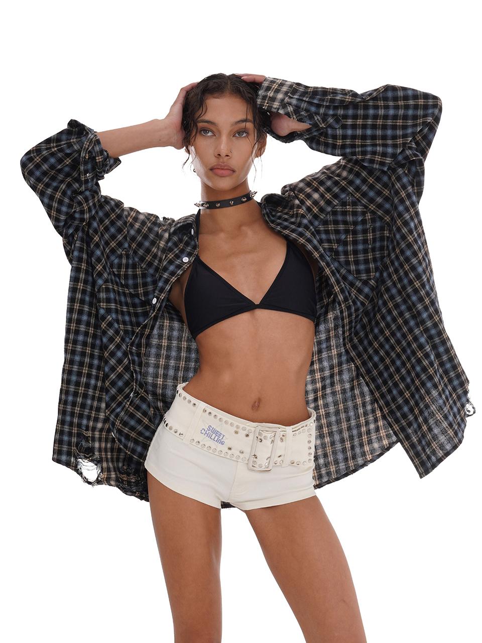 SweetChilling Oversize Boyfriend Vintage Flannel Shirt