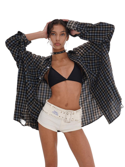 SweetChilling Oversize Boyfriend Vintage Flannel Shirt